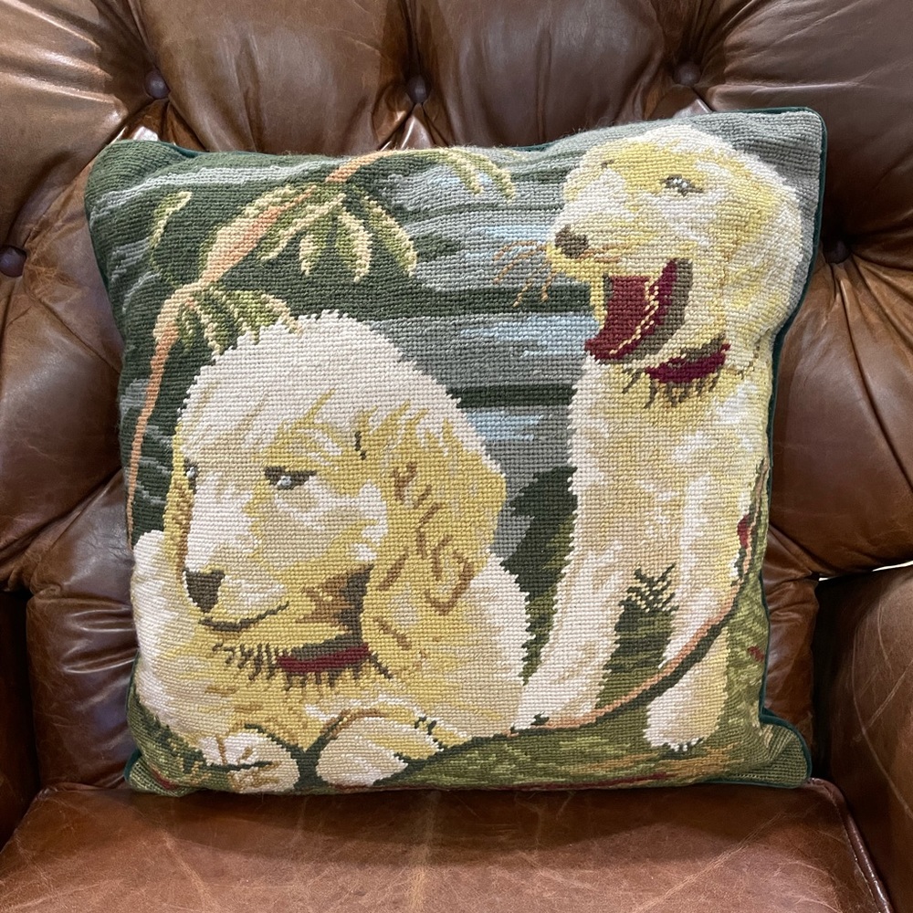 Beautiful golden retriever/ Labrador retriever needlepoint pillow.